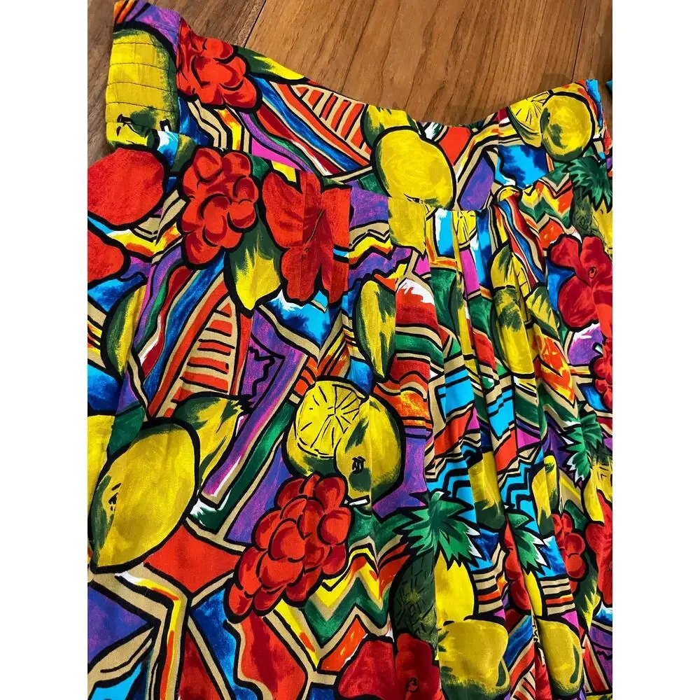 Vintage 80s Pant Set Size L Tropical Fruity Bright - Picture 16 of 16